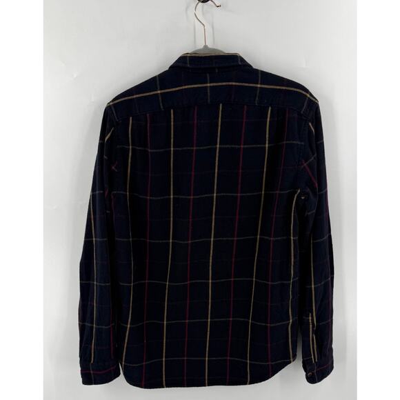 J Crew Mens Mid Weight Flannel Shirt Size Medium Navy Blue Red Plaid Button Up - Picture 3 of 5